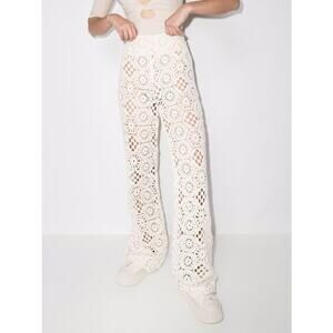 Rotate by Birger Christensen Bebe Cotton Crochet Trouser Pants in Cream, Size 6